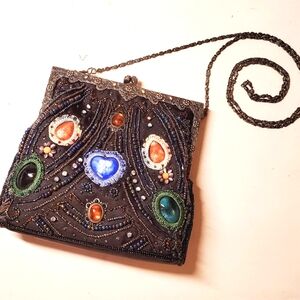 Black Vantage Beaded Crossbody Evening Clutch